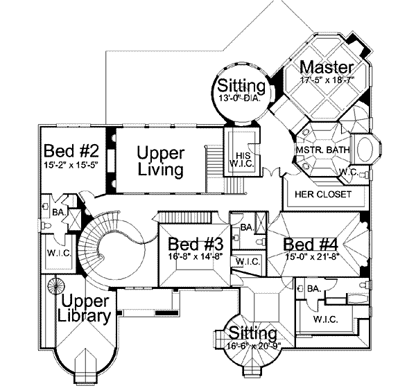European Floor Plan - Upper Floor Plan #119-221