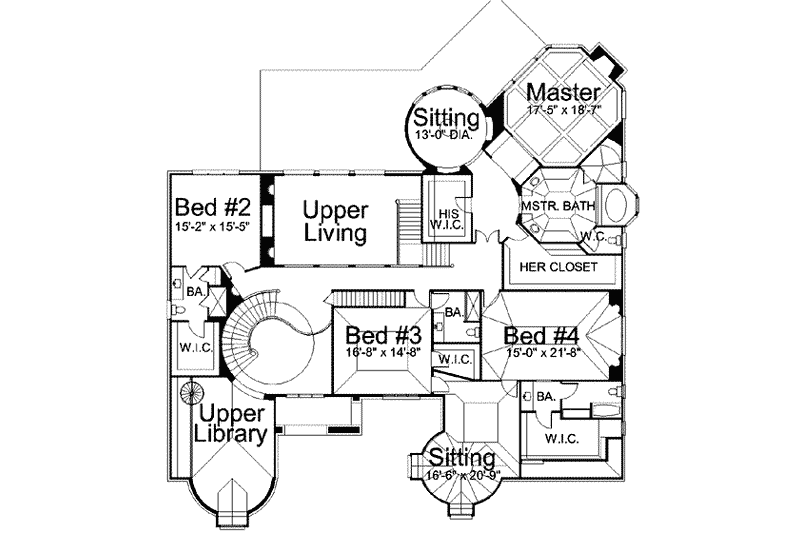 Home Plan - Floor Plan - Upper Floor for European House Plan #119-221 - 5 bed, 5 bath