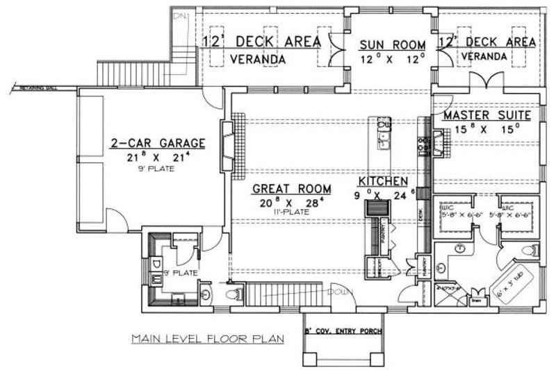 House Blueprint - Floor Plan - Main Floor for Mediterranean House Plan #117-559 - 3 bed, 2.5 bath