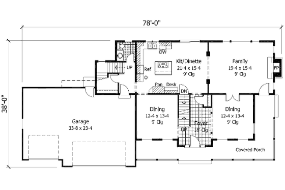Floor Plan - Main Floor for Traditional House Plan #51-360 - 3 bed, 2.5 bath