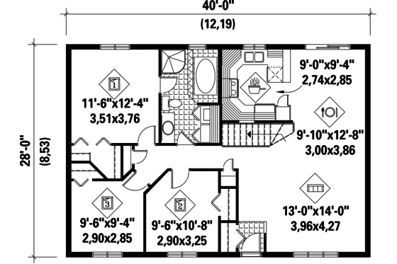 Floor Plan - Main Floor for Classical House Plan #25-4818 - 3 bed, 1 bath