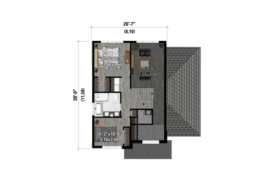 Floor Plan - Upper Floor for Contemporary House Plan #25-4981 - 2 bed, 1 bath