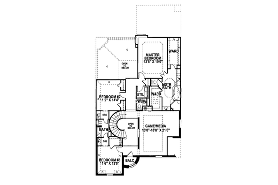 Floor Plan - Upper Floor for European House Plan #141-367 - 4 bed, 4 bath
