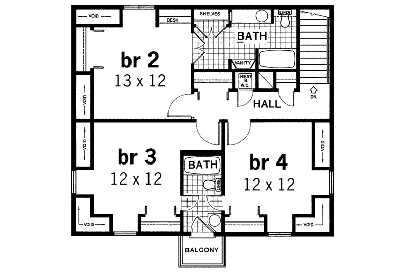 Home Plan - Floor Plan - Upper Floor for European House Plan #45-210 - 4 bed, 3.5 bath