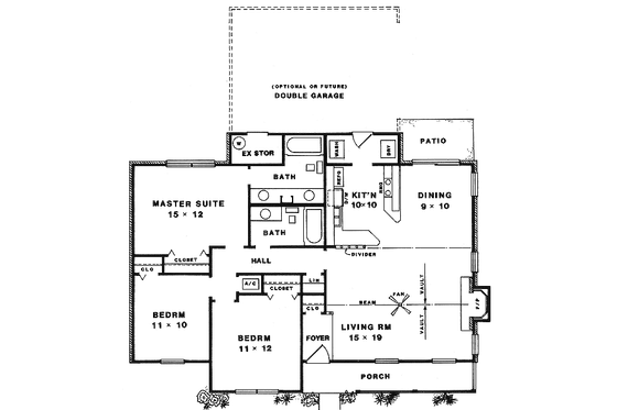 Floor Plan - Main Floor for Traditional House Plan #14-145 - 3 bed, 2 bath