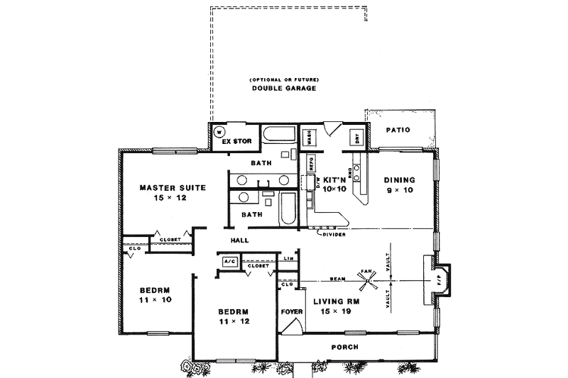 Architectural House Design - Floor Plan - Main Floor for Traditional House Plan #14-145 - 3 bed, 2 bath