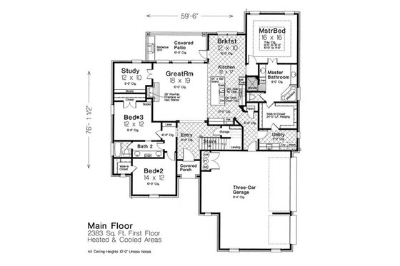 Floor Plan - Main Floor for European House Plan #310-1300 - 3 bed, 2 bath
