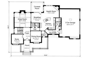 Floor Plan - Main Floor for Traditional House Plan #46-500 - 4 bed, 3.5 bath