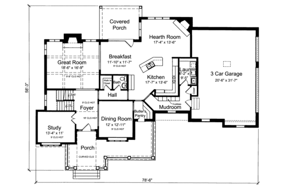 Floor Plan - Main Floor for Traditional House Plan #46-500 - 4 bed, 3.5 bath