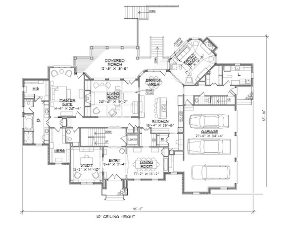 House Blueprint - European Floor Plan - Main Floor Plan #1054-30