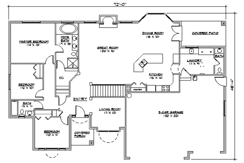 Home Plan - Floor Plan - Main Floor for Traditional House Plan #5-121 - 3 bed, 2.5 bath