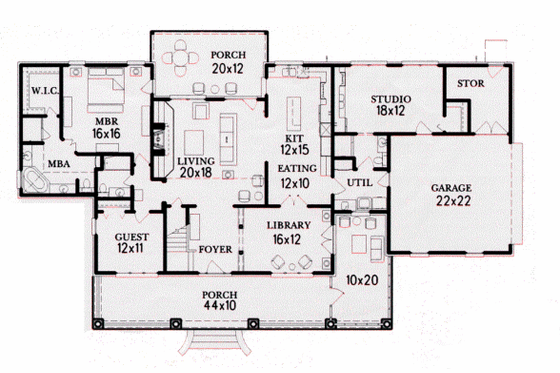 Floor Plan - Main Floor for Country House Plan #15-217 - 4 bed, 4 bath