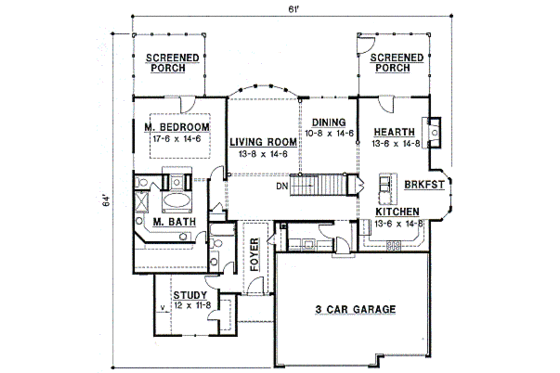 Floor Plan - Main Floor for Traditional House Plan #67-364 - 4 bed, 4 bath
