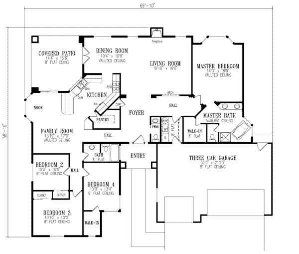 Floor Plan - Main Floor for Mediterranean House Plan #1-505 - 4 bed, 2.5 bath