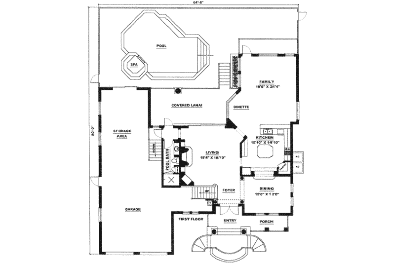 House Blueprint - Floor Plan - Main Floor for European House Plan #27-201 - 3 bed, 4 bath