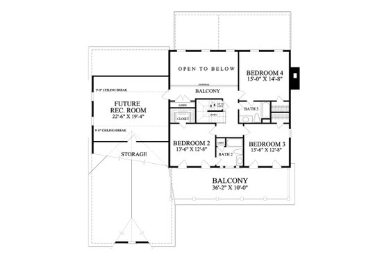 Floor Plan - Upper Floor for Colonial House Plan #137-288 - 5 bed, 4 bath