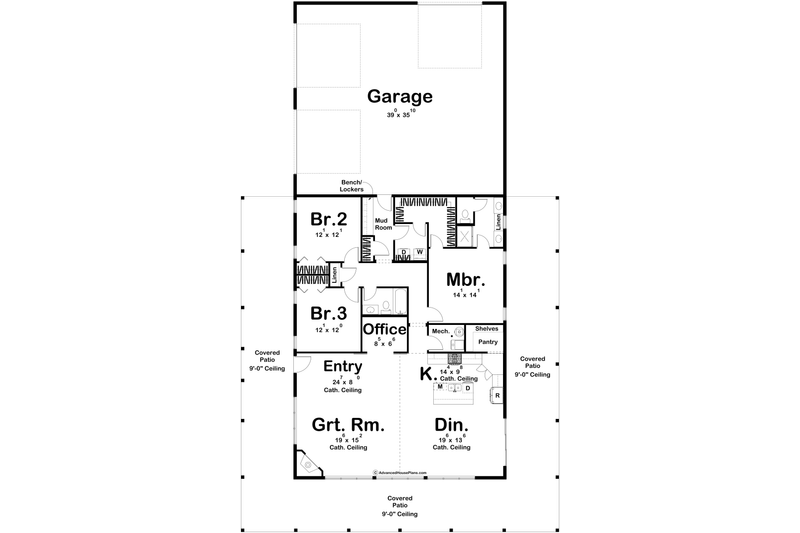 House Design - Floor Plan - Main Floor for Barndominium House Plan #455-244 - 3 bed, 2 bath