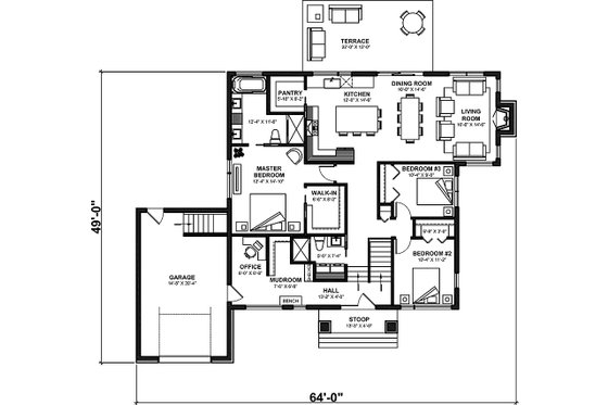 Floor Plan - Main Floor for Bungalow House Plan #23-2795 - 3 bed, 2 bath