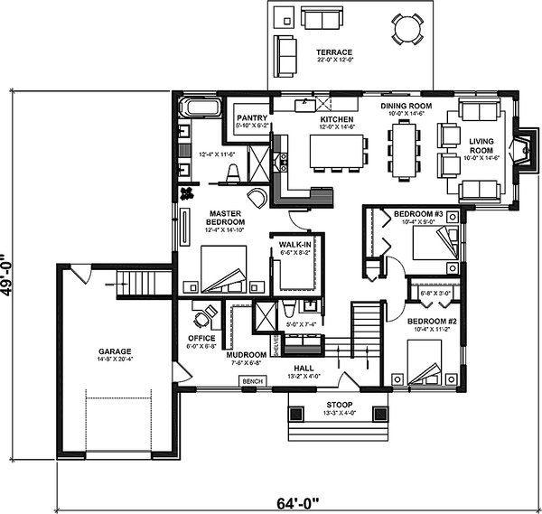 House Blueprint - Bungalow Floor Plan - Main Floor Plan #23-2795
