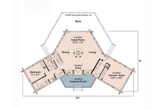 Floor Plan - Main Floor for Log House Plan #124-140 - 2 bed, 2 bath
