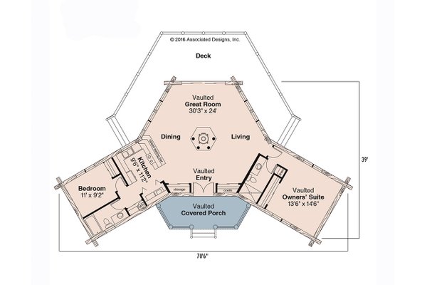Floor Plan - Main Floor for Log House Plan #124-140 - 2 bed, 2 bath