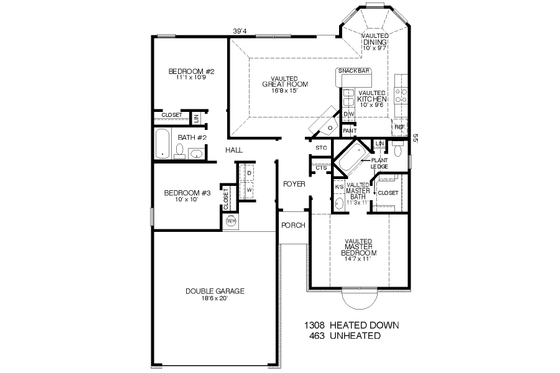 Floor Plan - Main Floor for Traditional House Plan #424-161 - 3 bed, 2 bath