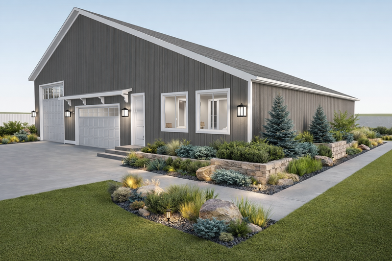 House Blueprint - Exterior - Front Elevation 4 for Barndominium House Plan #1060-473 - 2 bed, 2 bath