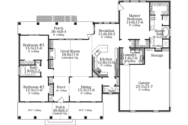 Dream House Plan - Floor Plan - Main Floor for Southern House Plan #406-118 - 3 bed, 2.5 bath