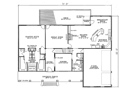 Floor Plan - Main Floor for Traditional House Plan #17-254 - 3 bed, 3.5 bath