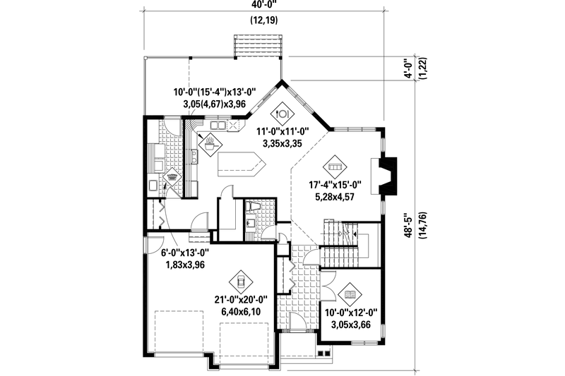 Architectural House Design - Floor Plan - Main Floor for Traditional House Plan #25-4488 - 3 bed, 2 bath