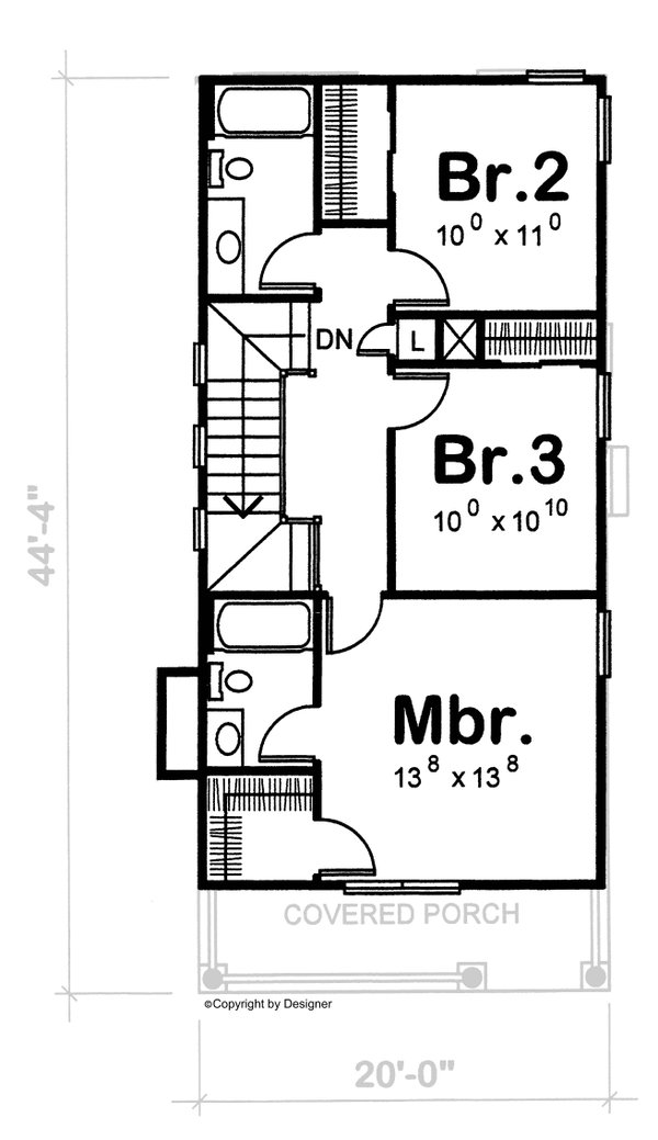 House Blueprint - Traditional Floor Plan - Upper Floor Plan #20-1702