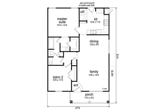 Floor Plan - Main Floor for Craftsman House Plan #84-445 - 2 bed, 1 bath