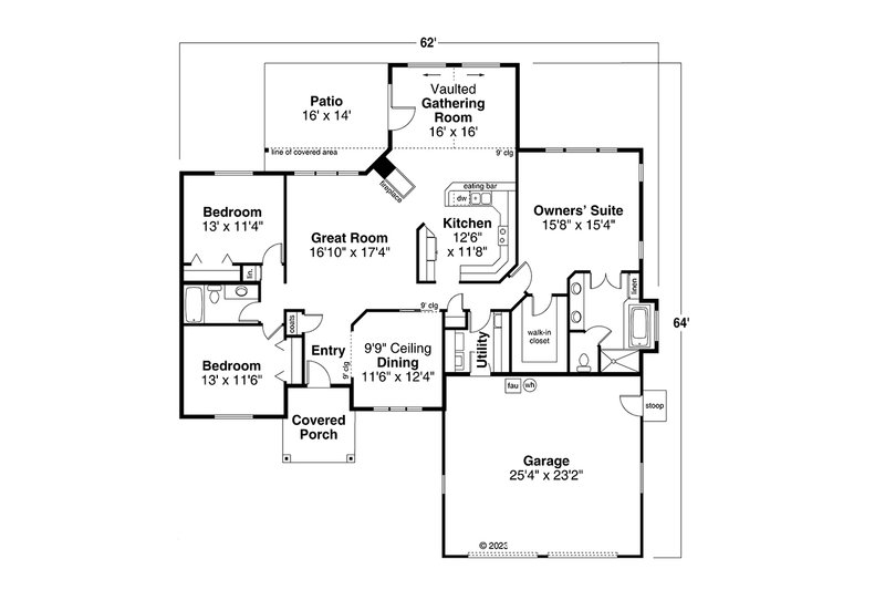 House Plan Design - Floor Plan - Main Floor for Ranch House Plan #124-270 - 3 bed, 2 bath