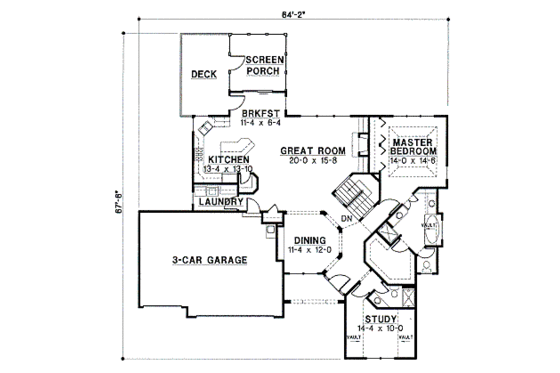 Floor Plan - Main Floor for European House Plan #67-125 - 3 bed, 4 bath