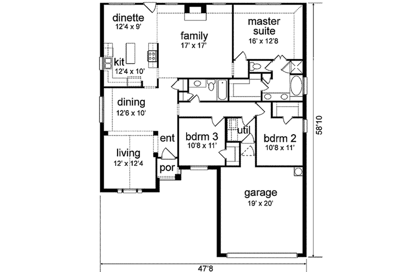 Home Plan - Floor Plan - Main Floor for Traditional House Plan #84-174 - 3 bed, 2 bath