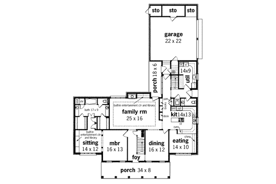 Floor Plan - Main Floor for Southern House Plan #45-161 - 4 bed, 3.5 bath