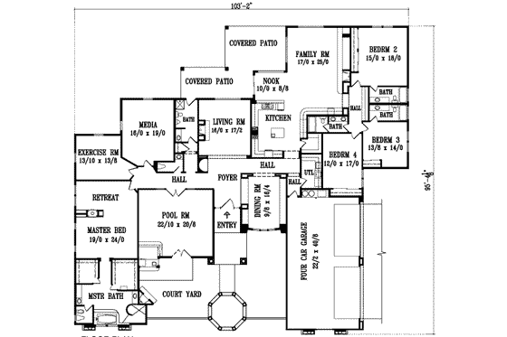 Floor Plan - Main Floor for Adobe / Southwestern House Plan #1-1118 - 4 bed, 5 bath