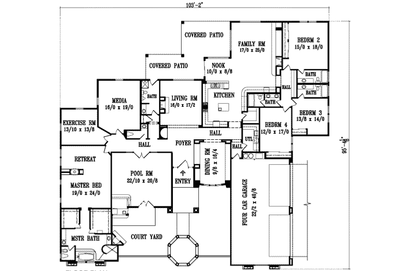 Home Plan - Floor Plan - Main Floor for Adobe / Southwestern House Plan #1-1118 - 4 bed, 5 bath