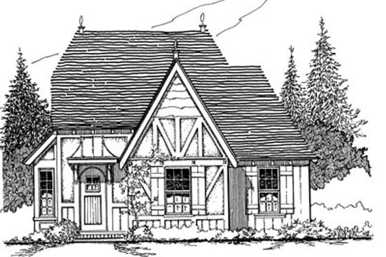 Exterior - Front Elevation for Tudor House Plan #43-103 - 3 bed, 1 bath