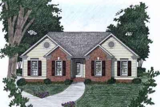 Exterior - Front Elevation for Traditional House Plan #129-144 - 3 bed, 2 bath