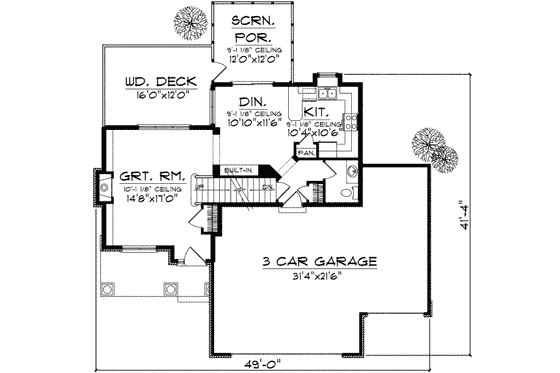 Floor Plan - Main Floor for Traditional House Plan #70-725 - 3 bed, 2.5 bath