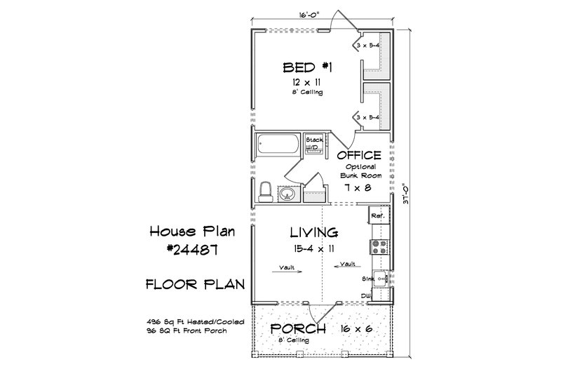 Architectural House Design - Floor Plan - Main Floor for Cottage House Plan #513-2280 - 1 bed, 1 bath