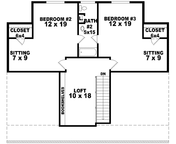 Floor Plan - Upper Floor for Southern House Plan #81-738 - 3 bed, 2.5 bath