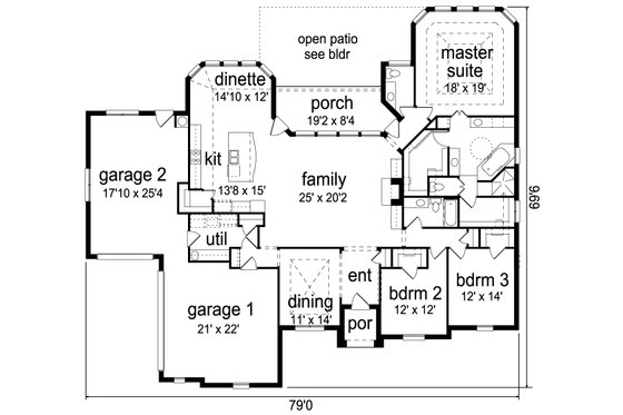 Floor Plan - Main Floor for European House Plan #84-616 - 3 bed, 2.5 bath