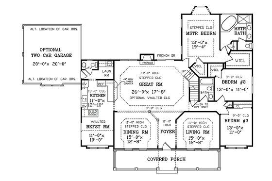 Floor Plan - Main Floor for Southern House Plan #456-13 - 3 bed, 2.5 bath