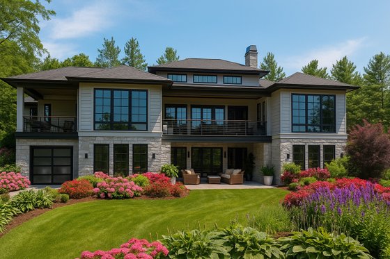 Exterior - Rear Elevation for Ranch House Plan #928-382 - 4 bed, 3.5 bath