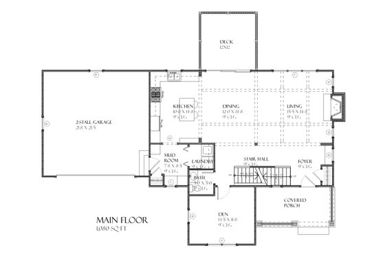 Floor Plan - Main Floor for Craftsman House Plan #901-74 - 3 bed, 2.5 bath