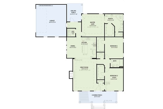 Floor Plan - Main Floor for Southern House Plan #17-535 - 3 bed, 2 bath