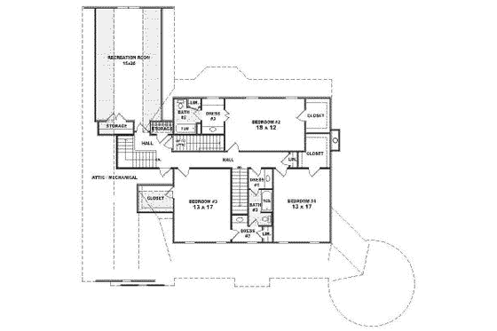Floor Plan - Upper Floor for Southern House Plan #81-341 - 4 bed, 3.5 bath