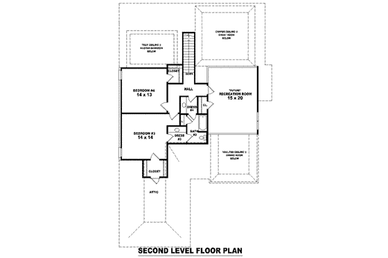 Floor Plan - Upper Floor for European House Plan #81-1129 - 4 bed, 3 bath